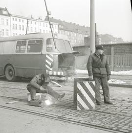 Nadspawanie wyrobionego torowiska tramwajowego