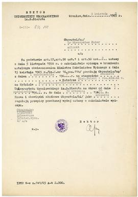 Pismo od Rektora Uniwersytetu Wrocławskiego