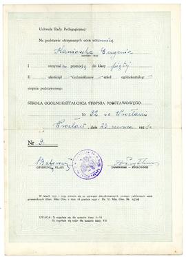 Świadectwo Szkoły Ogólnokształcącej - Stopnia Podstawowego