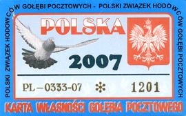 Karta własności gołębia pocztowego